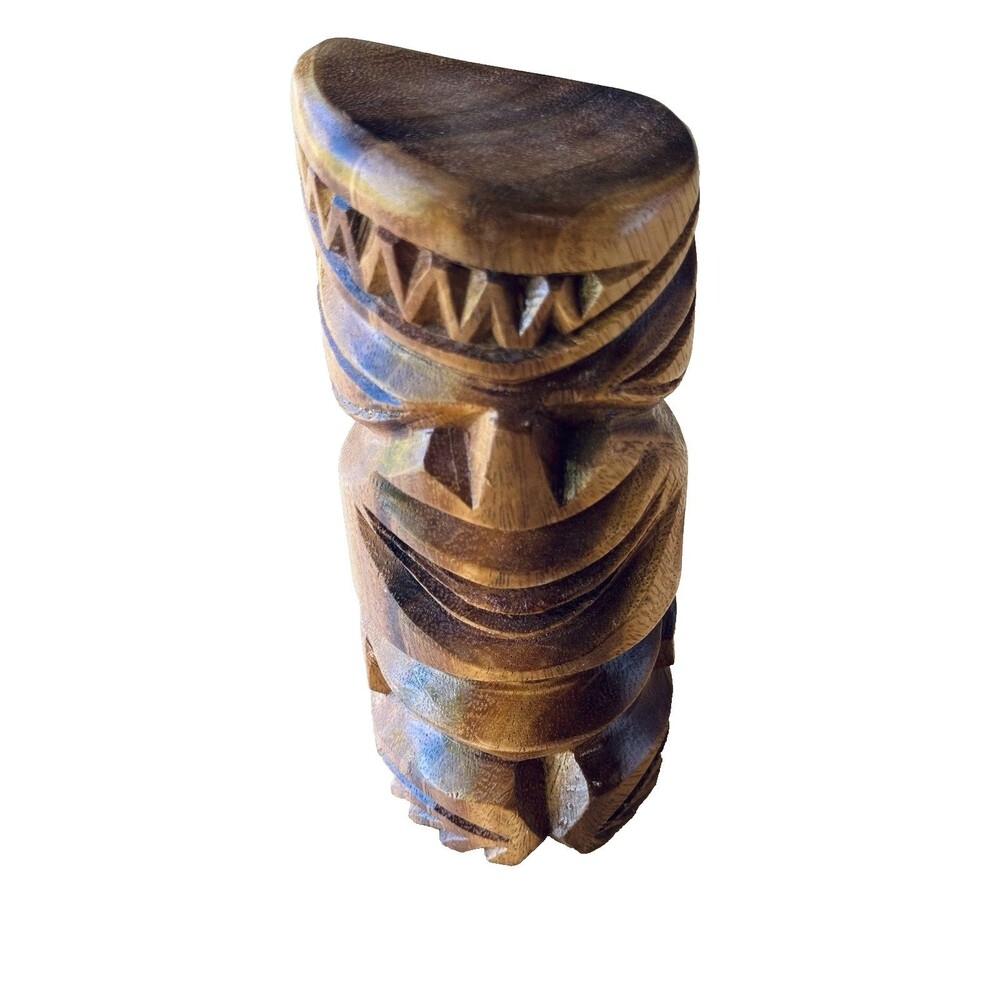 VTG Tiki Hand Carved Solid Wood Hawaiian Statue Hawaii Idol Figure Signed KAY